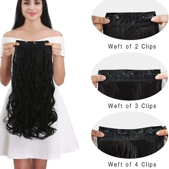 24” CURLY BLACK BROWN 280G 4 PEICE CLIP INS *NEW
